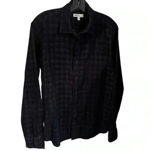 Peter Millar men’s micro corduroy button down shirt blue & tan plaid size M